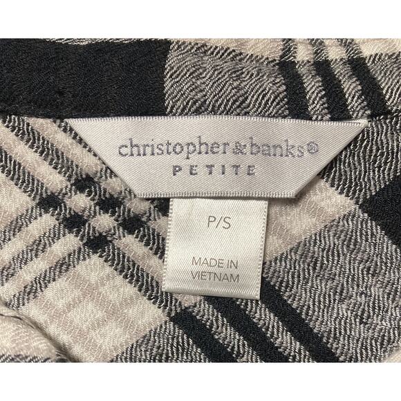 Womens Christopher Banks Long Sleeve Button-up Blouse Soft Plaid Black White PS - Picture 5 of 7